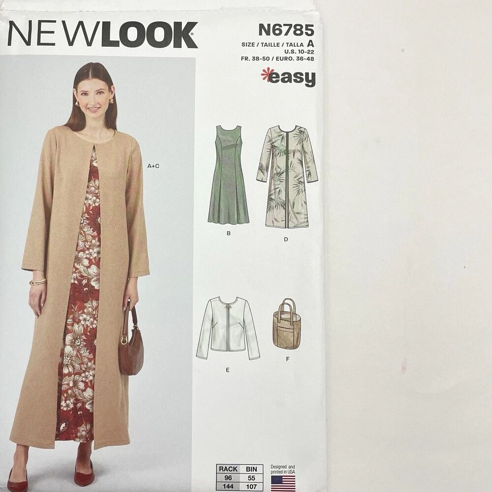 Pattern Misses Sz A 10-22 New Dress Coat Jacket Bag New Look N6785 New/Uncut